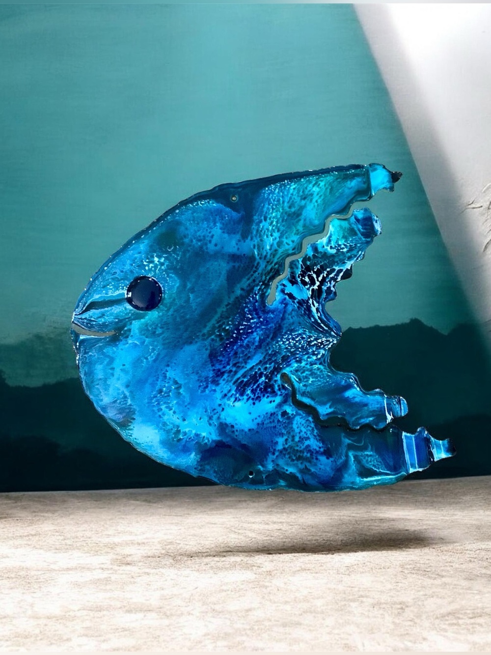 Hand Crafted Blue Resin Metal Fish Wall Art